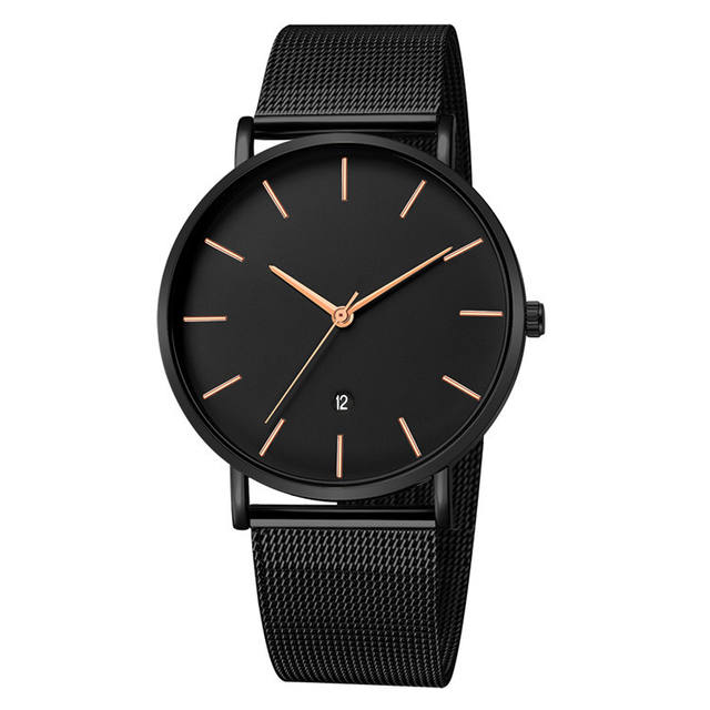 Black Wrist Watch Men Watches Male Business Style Wristwatches Stainless Steel Quartz Watch For Men Clock Reloges With Calendar