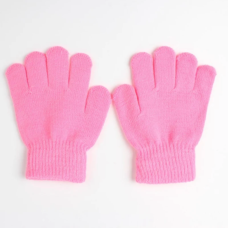 Зимние теплые детские перчатки, детские вязаные эластичные варежки, Детские однотонные перчатки для девочек, перчатки на полный палец, Вязаные Случайные перчатки для мальчиков - Цвет: PK