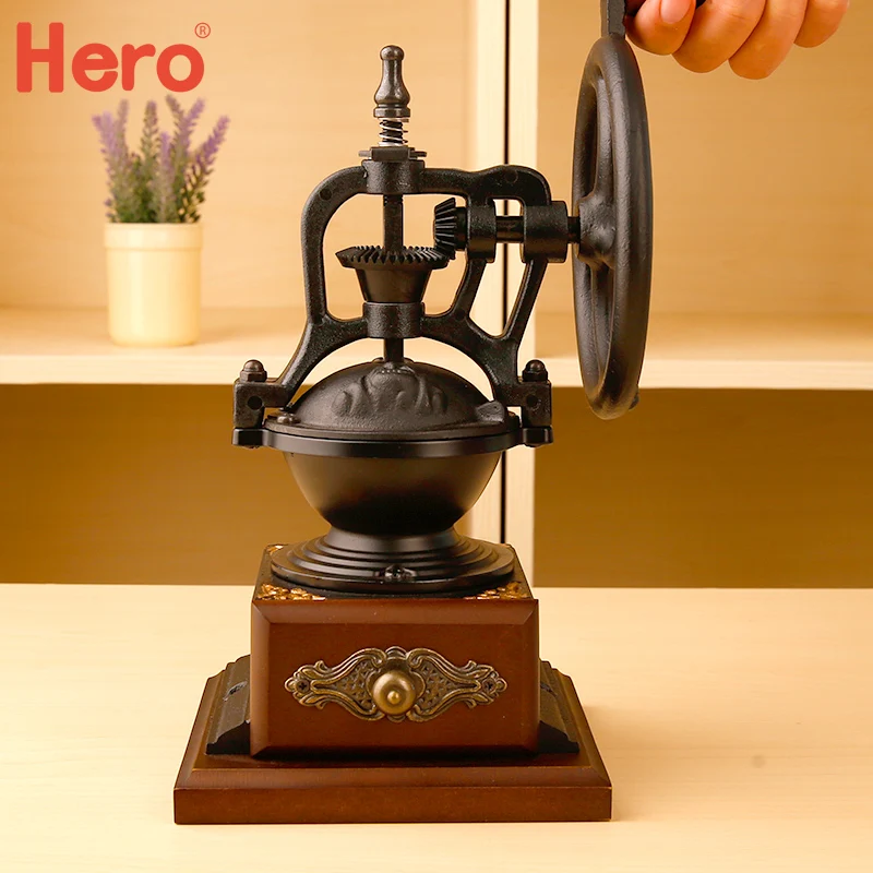 Hero Manual Antique Coffee Grinder 2016 Coffee Bean Mill Wood Stand
