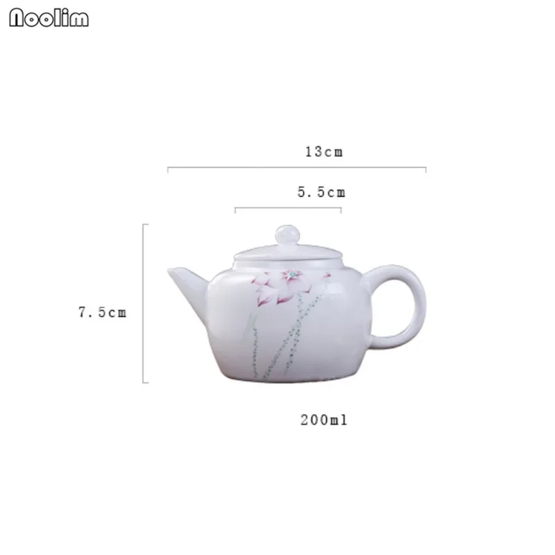 NOOLIM Jinhdezhen керамический чайник с ручной росписью птица Лотос 200 мл ручной работы фарфор белый заварочный чайник кунг-фу набор чайник