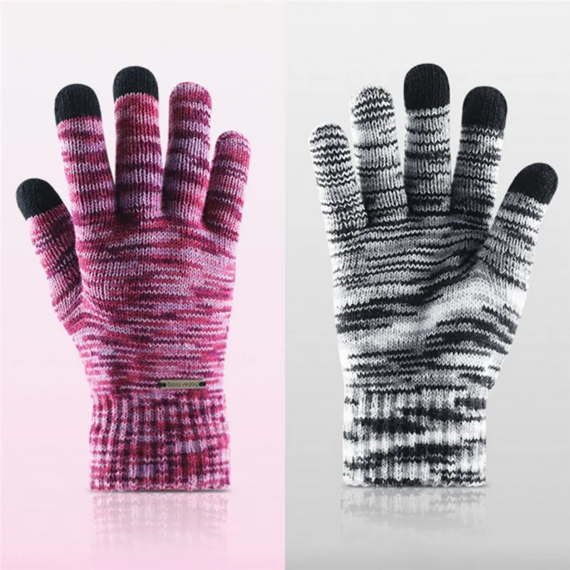 Зимние осенние мужские вязаные перчатки с сенсорным экраном для активного отдыха, ветронепроницаемые перчатки, плотные теплые шерстяные кашемировые однотонные спортивные перчатки