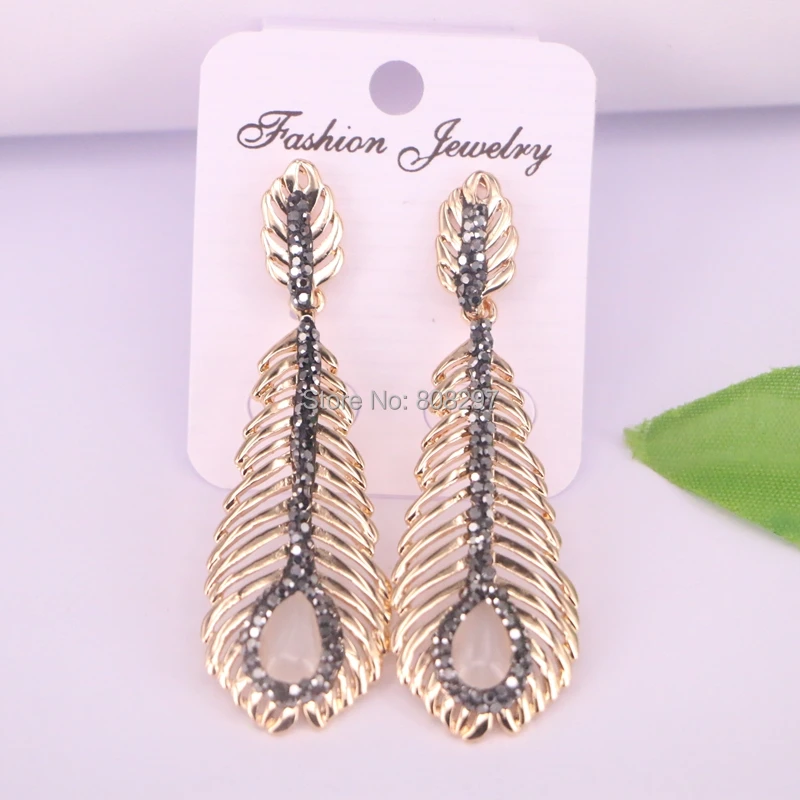 

Fashion 4Pair Leaf shape Gold Earring, with Cat Eye stone and Crystal Zircon Paved Metal Copper Earrings