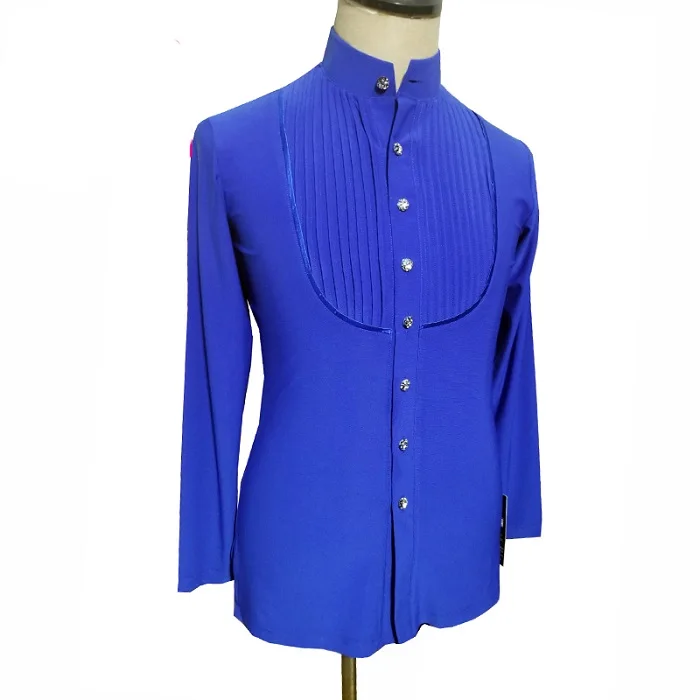 Сшитые на заказ мужские топы для латинских танцев с длинными рукавами для профессионального бального представления куртка для танцев фламенко рубашка 9 цветов - Цвет: Royal blue