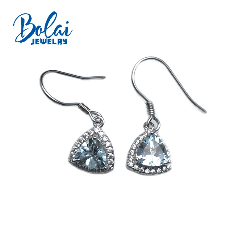 Bolaijewelry натуральный цвет аквамарин драгоценный камень простой дизайн серьги из