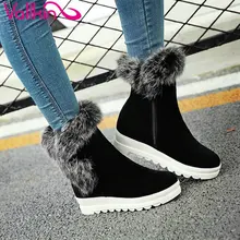Vallkin 2016 fashion warm-pelz-winter schuhe frauen peeling schneeschuhe keil Med Ferse Stiefeletten Frauen Kurze Plüsch Stiefel Größe 34-43