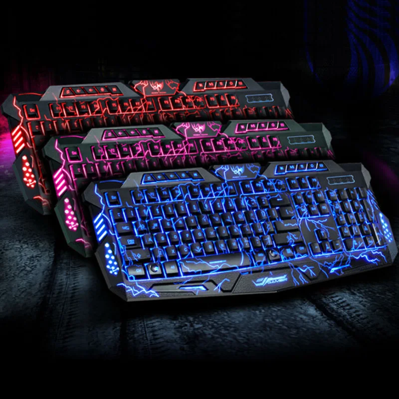 Новая Трехцветная компьютерная игровая клавиатура с подсветкой Teclado, полноразмерная n-клавиша, USB игровая клавиатура для ПК, ноутбука, русская наклейка