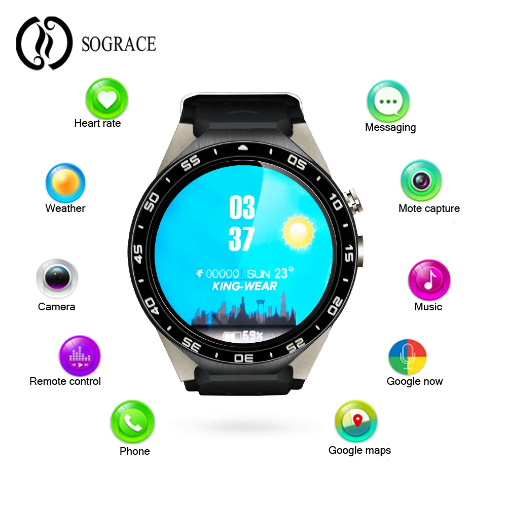 

Sograce Smart watches 3G WIFI GPS Bluetooth Smart Watch New Android 5.1 MTK6580 CPU 1.39 inch 2.0MP Camera Heart Rate Smartwatch