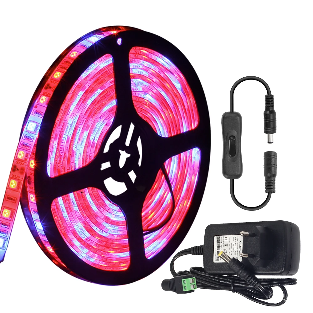 

Full Spectrum LED Grow Lights 5M LED Strip Light 5050 60LEDs/m with switch adapter For Greenhouse Hydroponic plant growing lamp
