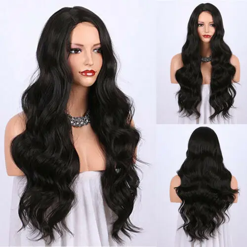 

Ladies Dark Brown Synthetic Heat-resistant Large Wave Wig Long Curly Hair Wig Black Long Wavy Curly Hair