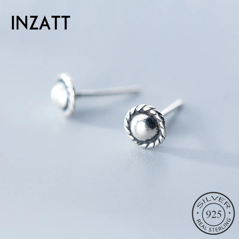 INZATT Настоящее 925 пробы, серебряные крошечные геометрические круглые Винтажные серьги-гвоздики для женщин, вечерние ювелирные изделия, аксессуары в подарок