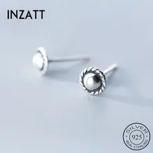 INZATT Настоящее 925 пробы, серебряные крошечные геометрические круглые Винтажные серьги-гвоздики для женщин, вечерние ювелирные изделия, аксессуары в подарок