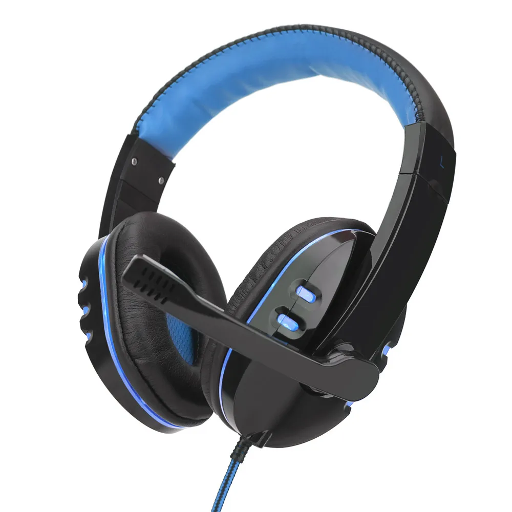 Светодиодный 3,5 мм проводной Gamer гарнитура складной супер стерео наушники Профессиональный игровой гарнитуры с микрофоном для ПК/PS4/xbox/один - Цвет: Синий
