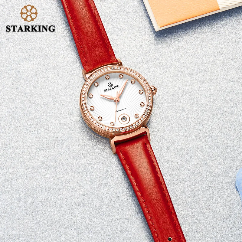 STARKING Women Watches Top Brand Luxury Stainless Steel Leather Casual Waterproof Wristwatch Gift for Wife Mechanical Watch Lady