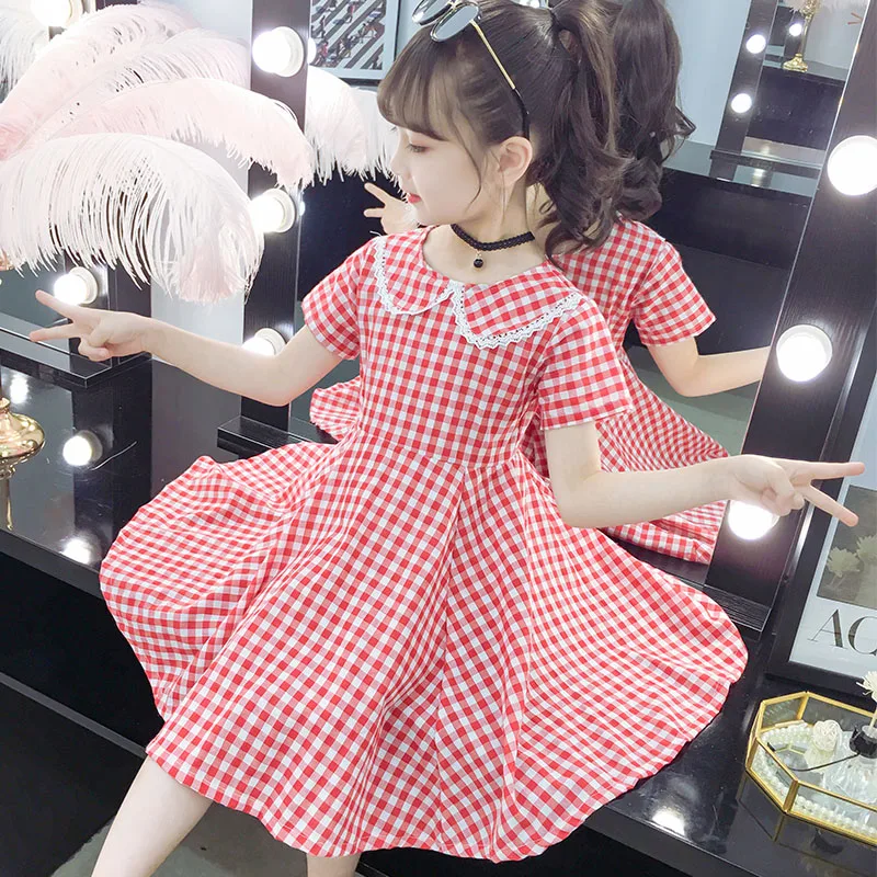 

Girls Plaid Dresses Baby Kids Cute Turn-down Collar Cotton Princess Dresses Casual Girls Outwear Vestidos for 6 8 10 12 Years