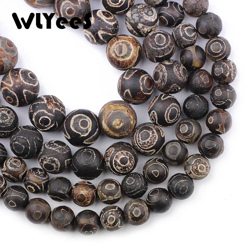 

WLYeeS China Tibetan Gray Dzi Eyes Beads Brown Natural Stone Round Loose Bead 8/10/12mm Ball for Jewelry Bracelet Making DIY 15"