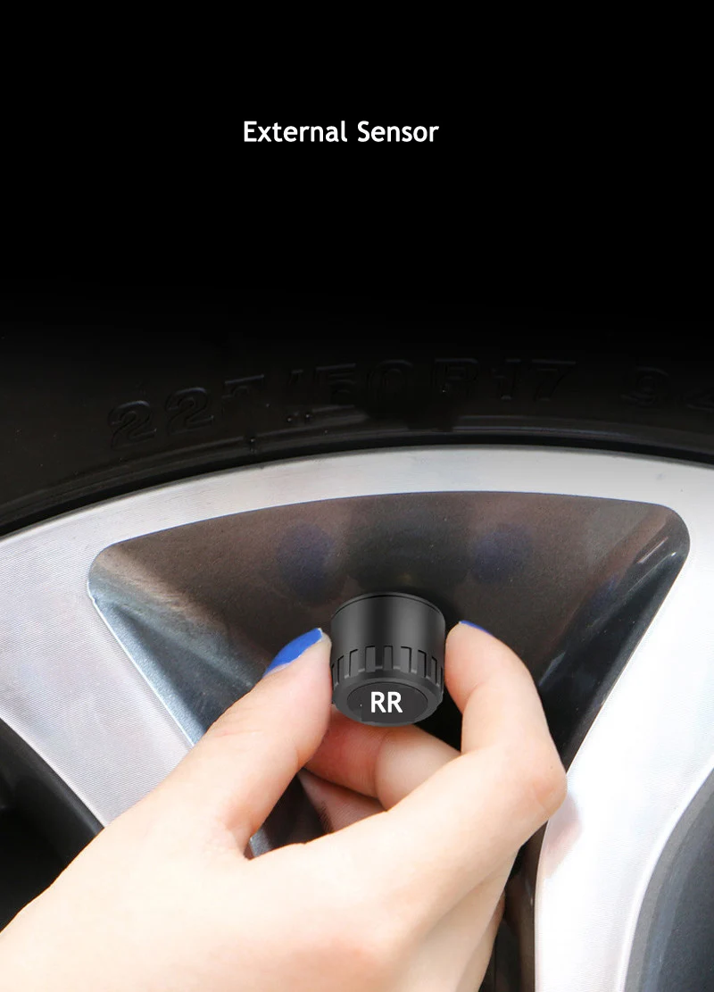 Solar TPMS Car Tire Pressure Alarm Monitor System Display 4 Internal  External Sensor Temperature Warning  5