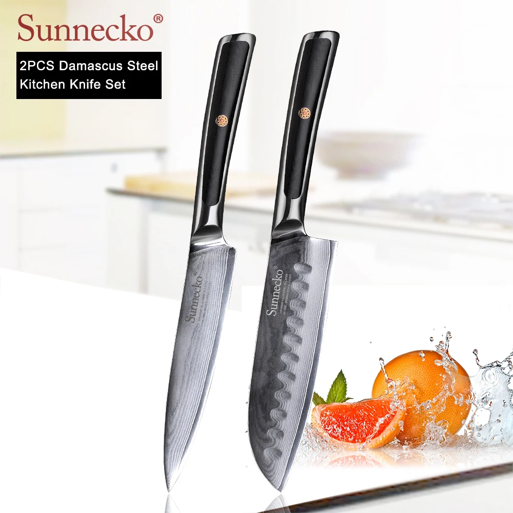 SUNNECKO дамасский нож шеф-повара для очистки хлеба Santoku нож для стейка японский VG10 Сталь G10 ручка для резки мяса набор кухонных ножей