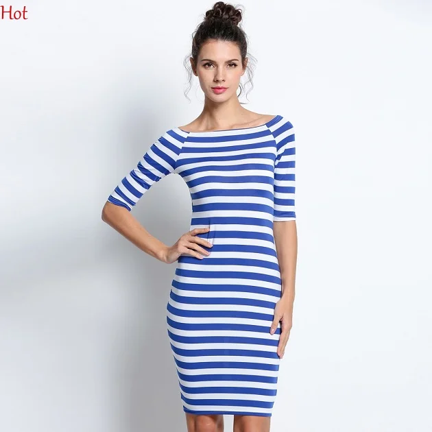 Hot Plus Size Women Dresses Slimming Work Party Striped Dress Womans ...