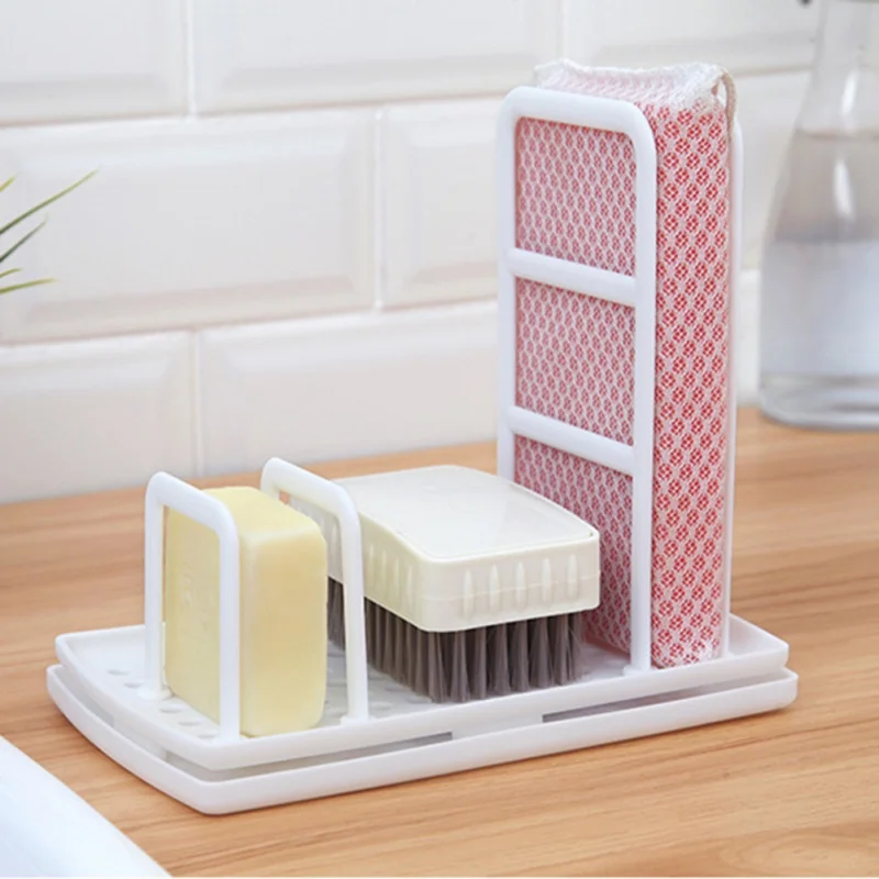 

Kitchen Desktop Rag Rack Dish Cloth Drain Free Punching Sponge Soap Shelf Multi-Function Storage