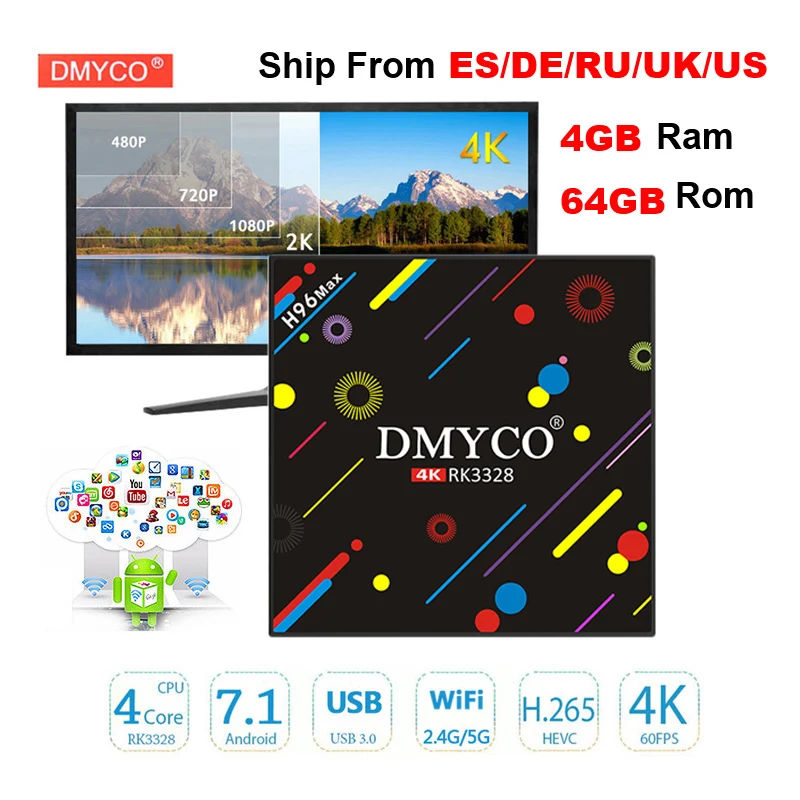 H96 MAX Android 7.1 smart TV box Rockchip RK3328 Quad-core 4GB RAM 64 ROM Support USB3.0 H.265 UHD BT4.1 4K 5G WiFi Set-top box H96 MAX Android 7.1 smart TV box Rockchip RK3328 Quad-core 4GB RAM 64 ROM Support USB3.0 H.265 UHD BT4.1 4K 5G WiFi Set-top box