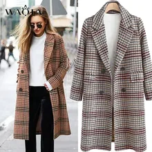 WAQIA шерстяное пальто женское клетчатое длинное пальто с длинным рукавом шерстяное пальто свободная верхняя одежда женский зимний осенний Тренч пальто плюс размер 4XL