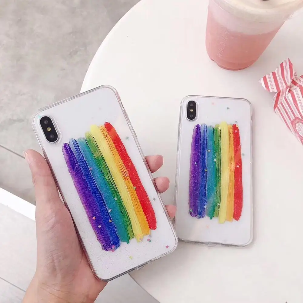 

ORYKSZ Glitter Bling Rainbow TPU Phone Case For iphone 6 6s 8 7 Plus Star Transparent Case For iphone X XR XS MAX 10 Soft Cover