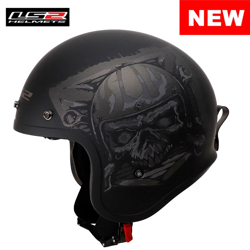 LS2 Spitfire OF599 реактивный мотоциклетный шлем 3/4 Cruiser Touring скутер Casco Moto Casque cask Capacetes De Motociclista - Цвет: Matt Black Skull