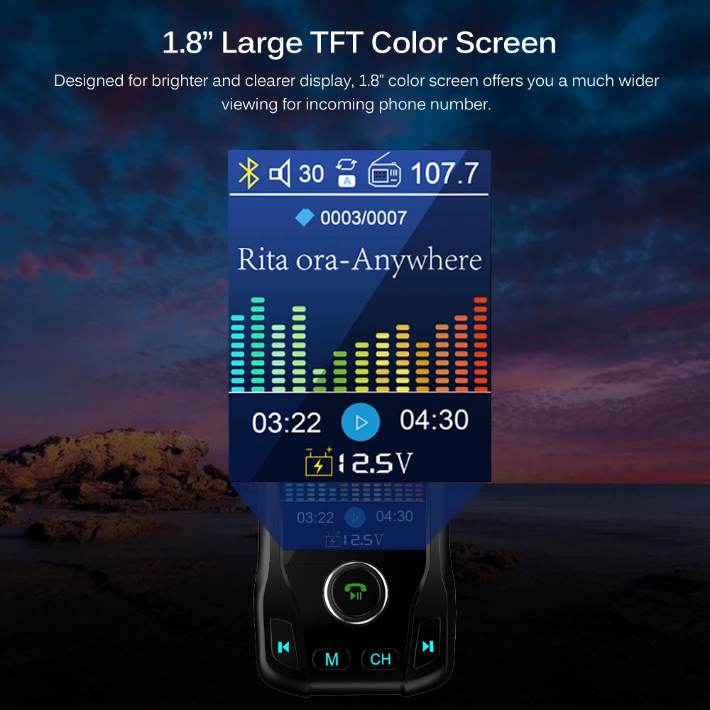 Onever 1," большой TFT Цвет экран FM передатчик беспроводной Bluetooth Handsfree автомобильный комплект mp3-плеер с 5 В 2.1A Dual USB зарядное устройство