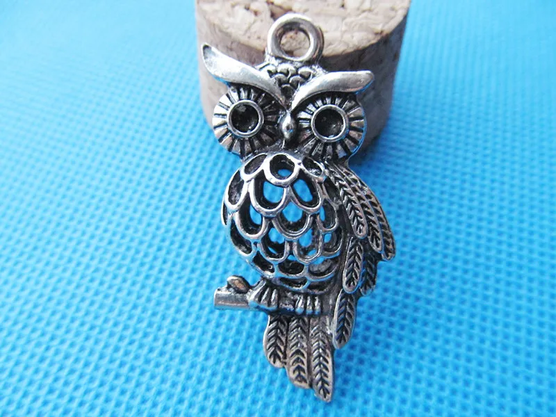 25.15mmx33.76mm Large Antique Silver tone Filigree Hollow Night Owl Pendant CharmFinding Fit 2pcs Rhinestone,DIY Accessory Jewellery