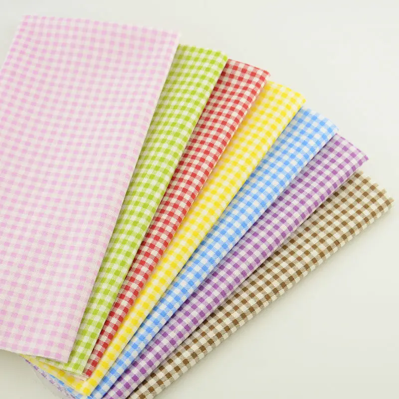 Colored Check Design 7PCS/lot Cotton Fabric Patchwork Other Sewing Project Cloth Dolls Cutting Pieces Quilting Meter Toys Tecido