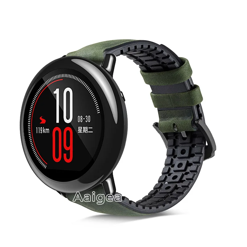 Модный кожаный силиконовый ремешок для часов Ремешок Для Xiaomi Huami Amazfit PACE Смарт часы замена 22 мм браслет для ремня браслет - Цвет: Matte green