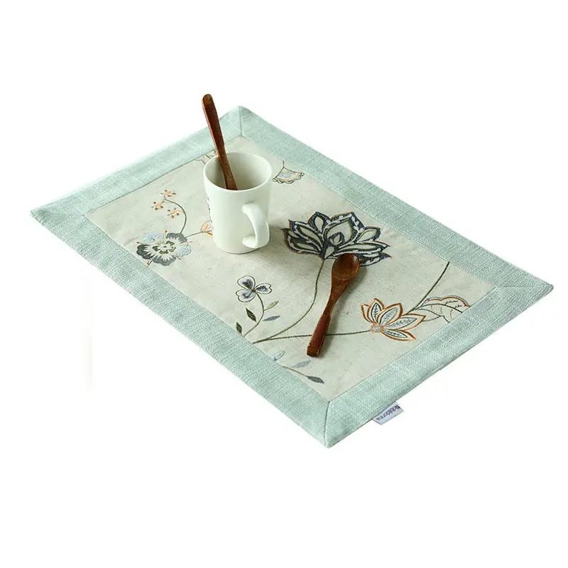 Nobildonna Linen Floral Placemats 45*30cm Embroidery for Table Coasters Dining Mat Double Thick Tea Cloth | Дом и сад