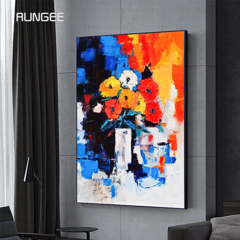 

100% Hand Painted Abstract Flowers Art Oil Painting On Canvas Wall Art Wall Adornment Pictures Painting For Live Room Home Decor