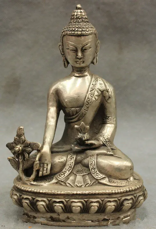 

Tibet Buddhism Silver Lotus Seat Medicine Buddha Shakyamuni Sakyamuni Statue