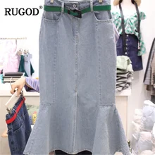 RUGOD Harajuku стиль рыбий хвост джинсовая женская юбка миди Высокая талия карман мода уличная Весна и лето modis falda