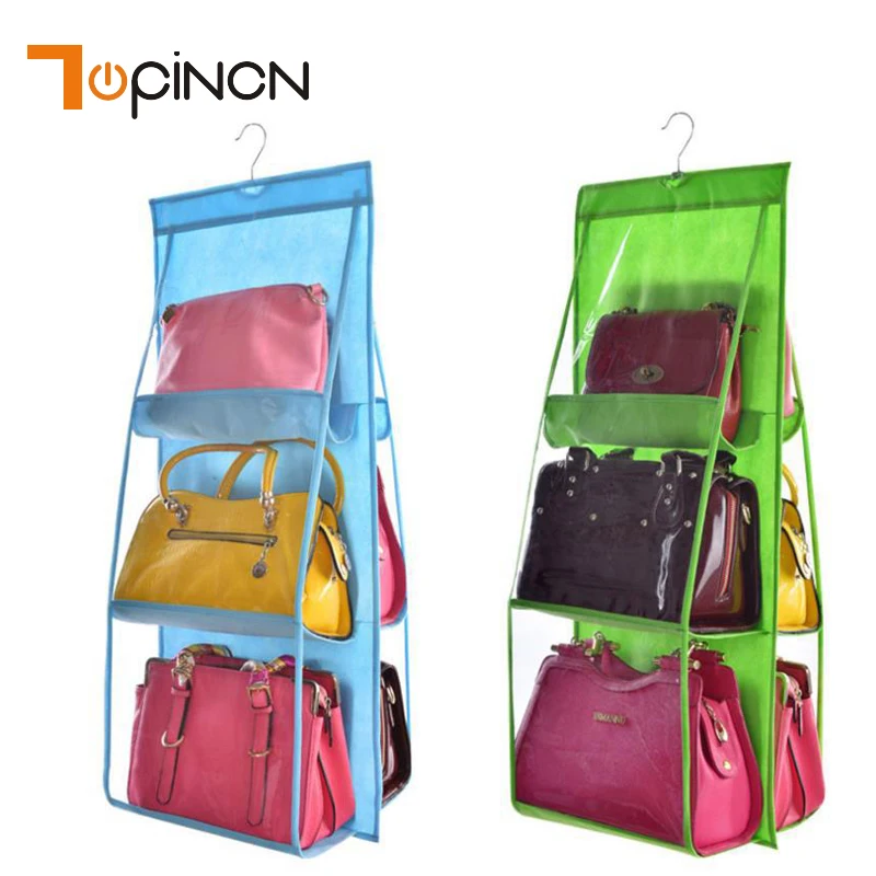 

6 Pocket Transparent Hanging Storage Bag Organizer Handbag Backpack Storage Bags Closet Bagage Organizer Set For Wardrobe