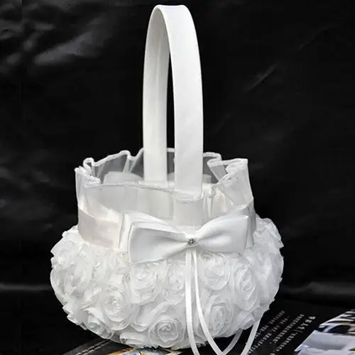 

Wedding Ceremony Party Love Case Satin Bowknot Rose Flower Girl Basket