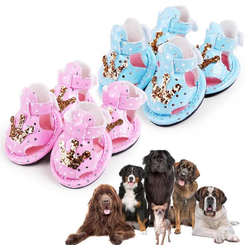 4 Pcs/Set Pet Sandals PU Leather Cute Crown Summer Cat Dog Shoes Puppy Pets Supplies TB Salein