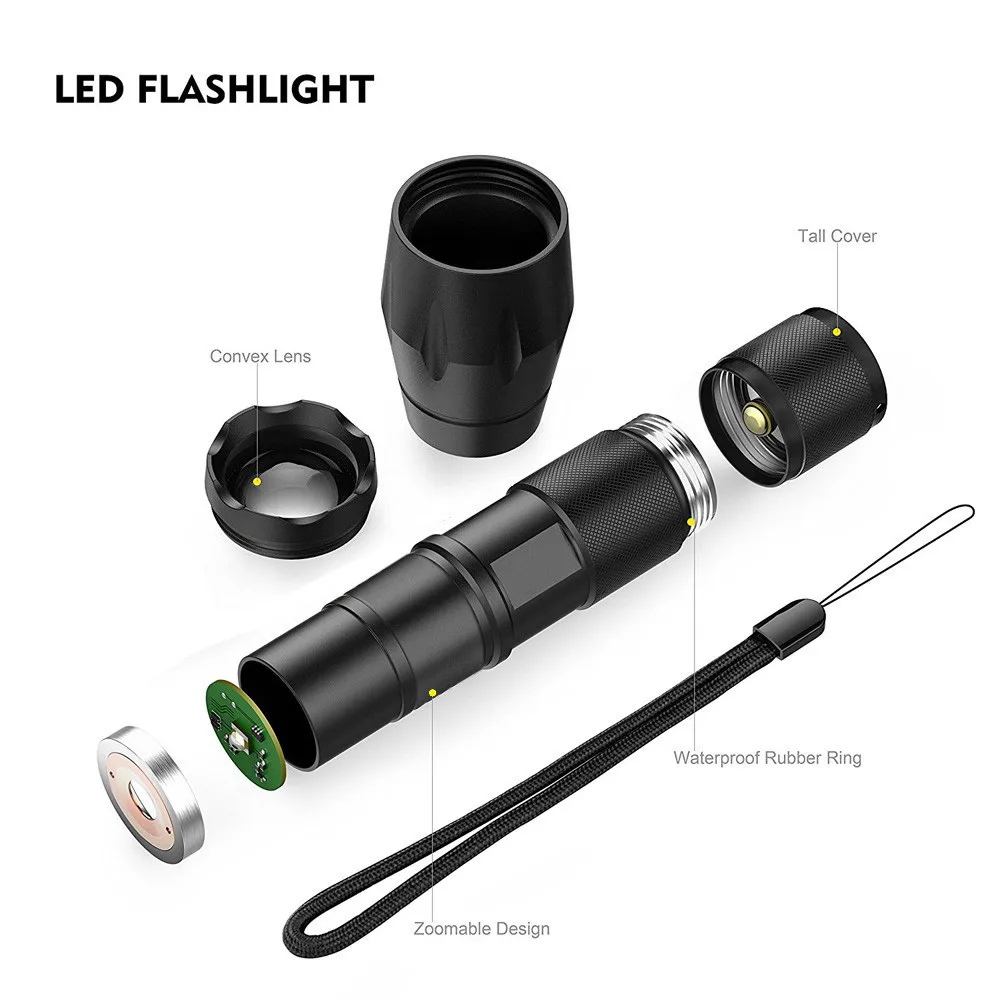 3500 Lumens Flashlight CREE LED XM-L Q5 Zoomable Flashlight Torch Tactical LED MINI G700 X800 Zoom Super Bright Military Grade