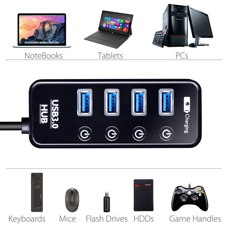 Высокая Скорость 4 Порты USB 3,0 док-станция USB Порты и разъёмы с 2.4A зарядки Порты и разъёмы USB разветвитель для Apple Macbook Air ноутбук ПК планшет USB Hub