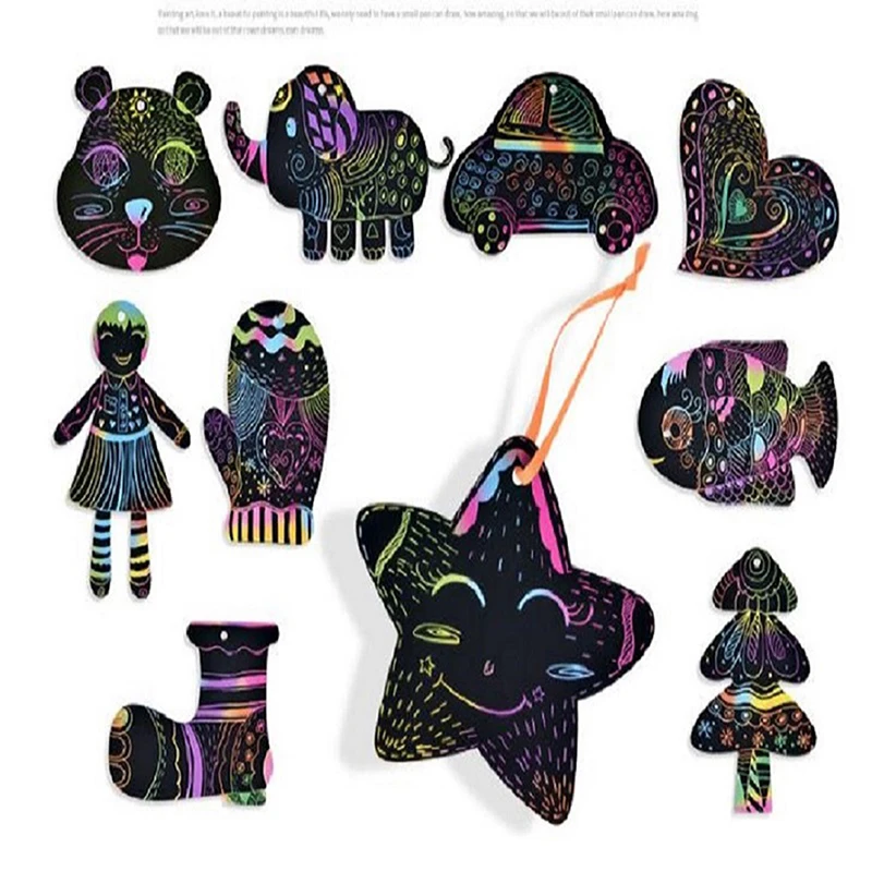 

1set/10pcs Decorative Scratch Scraping Drawing Paper Animal Style Picture 20*14cm