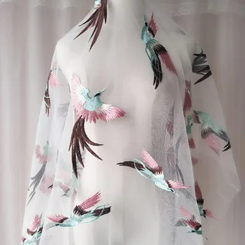 

1pc 130*100cm embroidery bird african lace fabric for Wedding dresses DIY white black embroidery french tulle lace fabrics