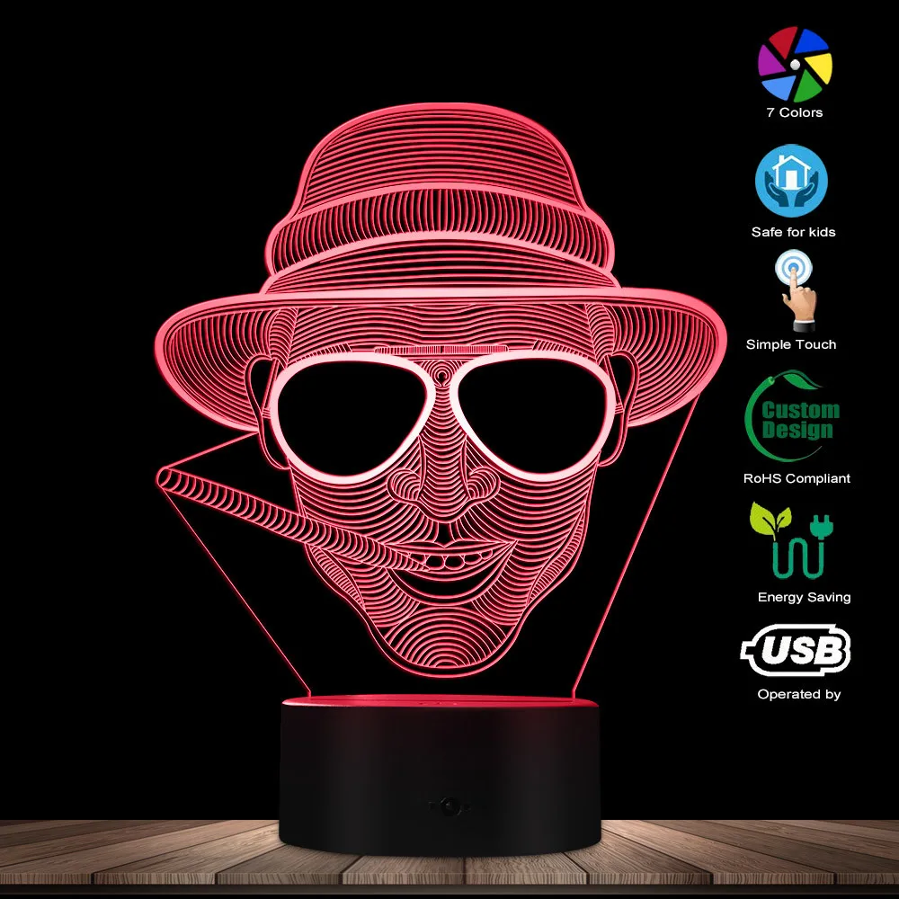 Стимпанк человек в шляпе 3D Оптическая иллюзия ночной Светильник курение джентльмен светящиеся Светодиодный Фонари курение сигар человек