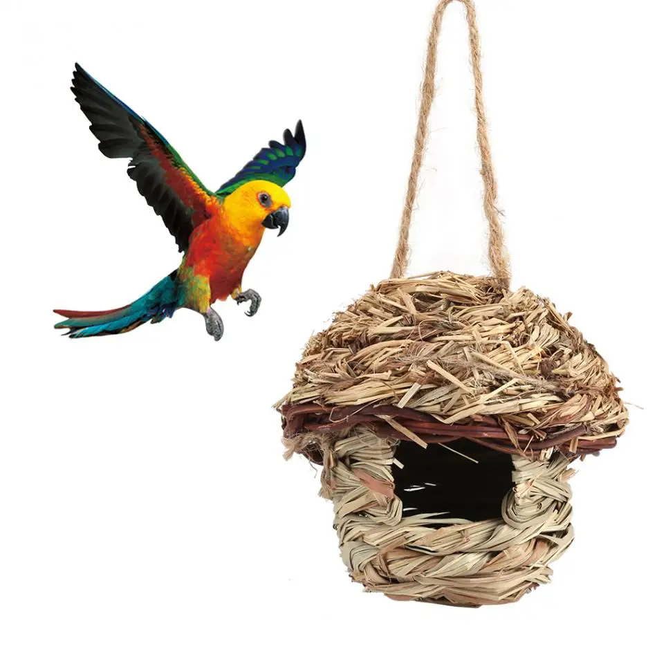 Straw Bird House Nest Birdhouse for Parrot Hamster Small Pet Farm