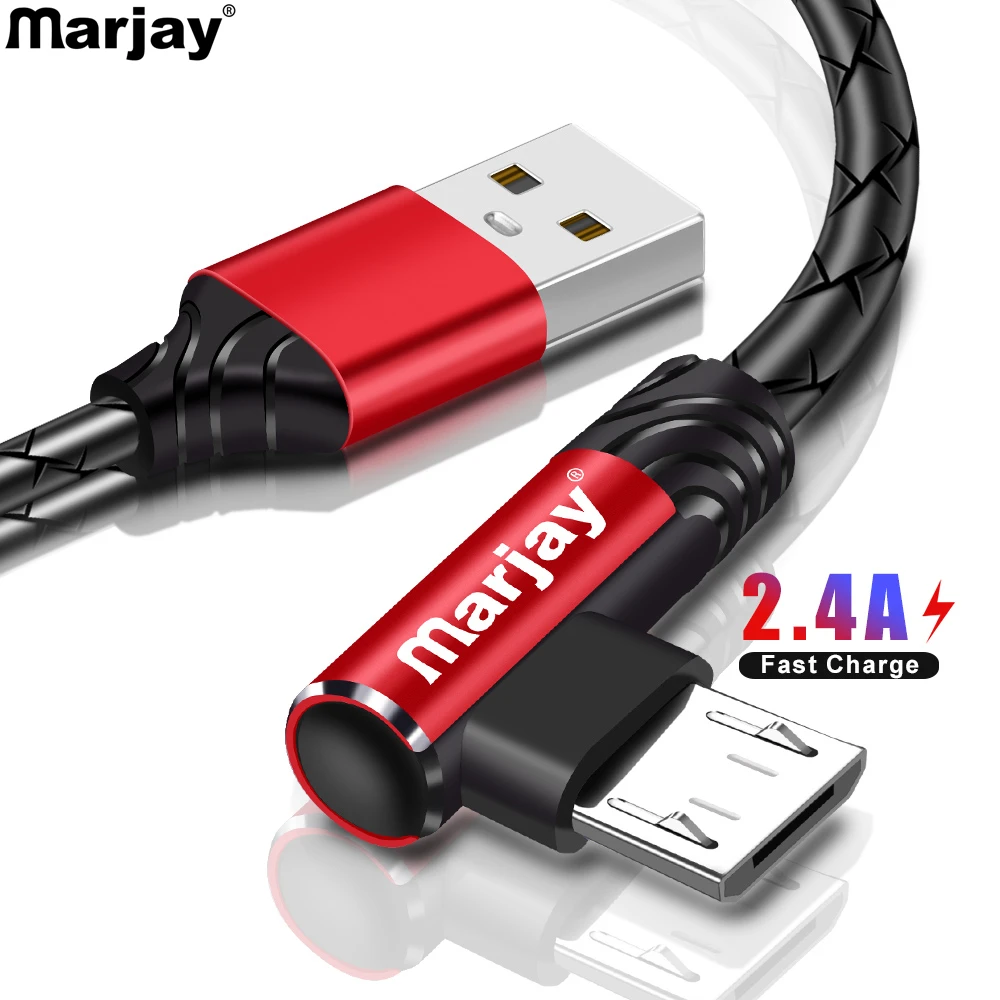 

Marjay Micro USB Cable 90 Degree 2.4A Fast Charging Data Cable For Samsung Huawei Xiaomi LG Redmi Android Microusb Phone Cord