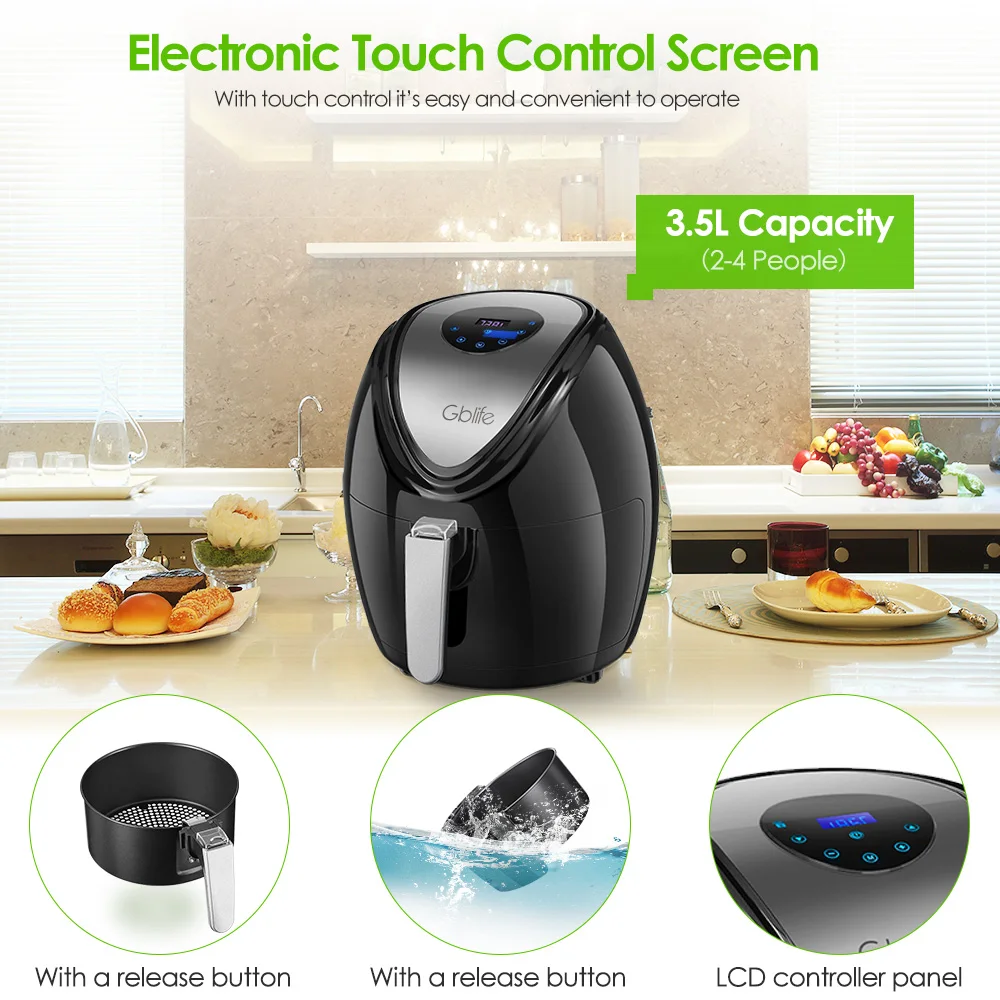 

GBlife KAF1500P - D2 Electric Digital Air Fryer For Frying Grilling Roasting 7 Quick Menus 220 - 240V 1500W