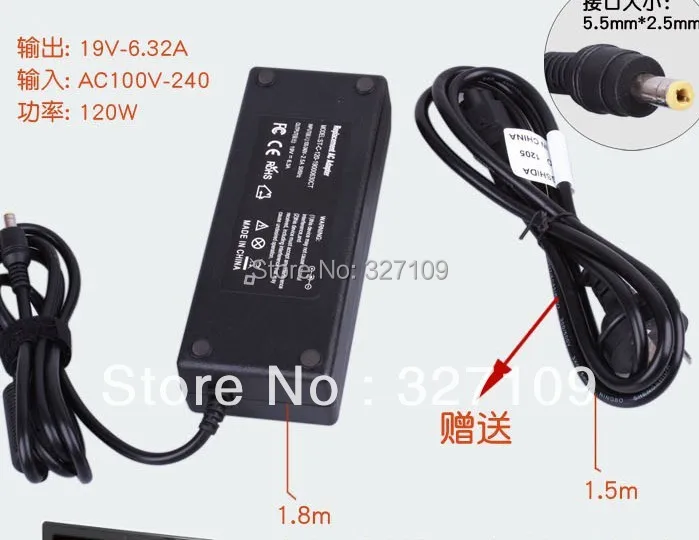

19V 6.3A 120w Universal AC DC Power Supply Adapter Charger for ASUS G50 N53S N55 N46 Laptop Free Shipping Power Cord Cable
