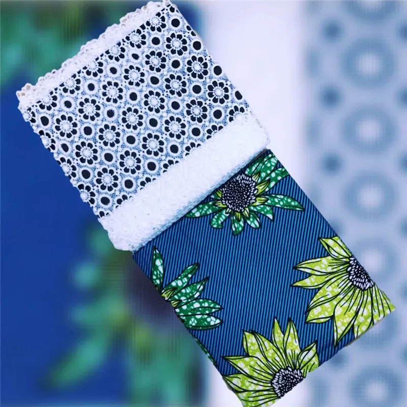 

Popular 3yards African Wax Prints Ankara sewing fabric +2.5 Yards African Guipure Lace White African Water Soluble Cord Lace