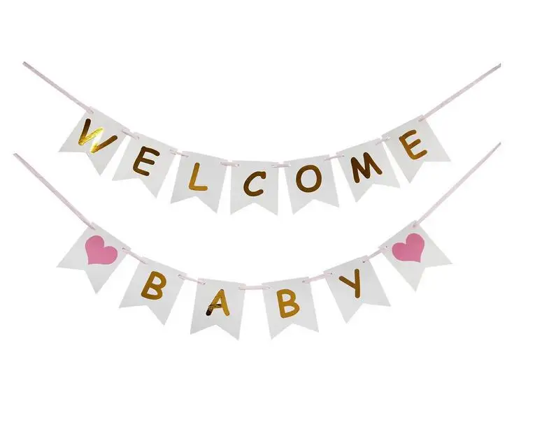 Welcome Baby Baby Shower Bunting Banner Garland Flag Backdrop Pink