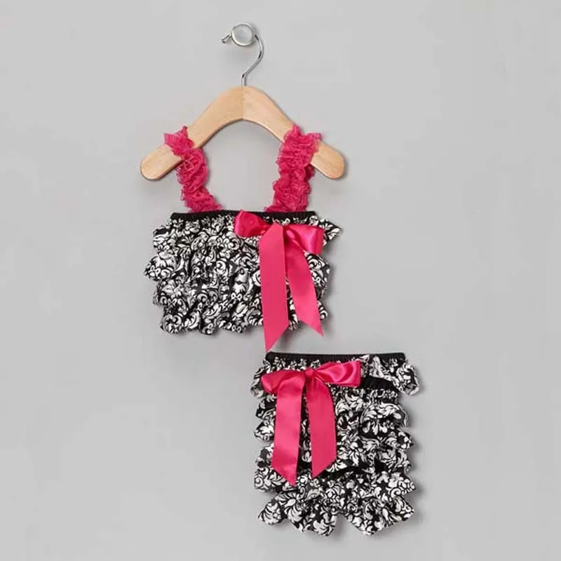 Одежда для малышей, модное платье принцессы для девочек; цвет розовый цветочный атласный комбинезон комплект с красным повязка для волос для новорожденных розовый комплект с юбкой для девочек, топ и короткие штаны, комплект